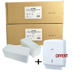 2 cartons de 20 Paquets d'essuie-mains plis V + Distributeur de serviettes papier Zig-Zag Blanc OFFERT