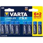 6+2 Piles Alcalines AA / LR6 Varta LongLife Power