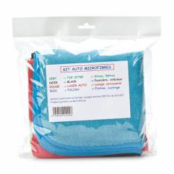 Kit microfibres pour Auto ( Polish + Laser Auto rouge + black + top vitre vert ) 