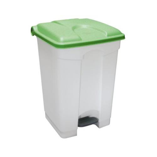 Poubelle TECHLINE 45L blanc avec couvercle vert