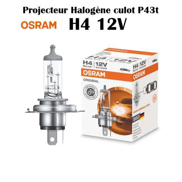 Projecteur Halogène OSRAM H4 12V culot P43t 55W pour voiture