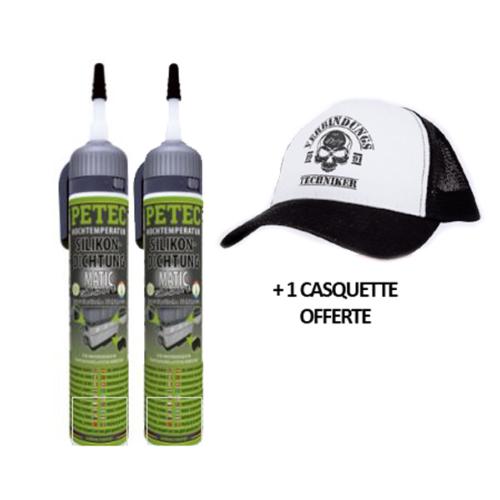 Kit Silicone Haute Température X 2 - Lot de 2 Mastics Noir 200ml + Casquette Offerte 