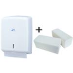 Distributeur de serviettes papier Zig-Zag Blanc + carton de 20 Paquets d'essuie-mains pliés V+ chèque cadeau de 10€ offert 