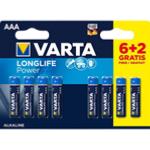6+2 Piles Alcalines AAA / LR03 Varta LongLife Power