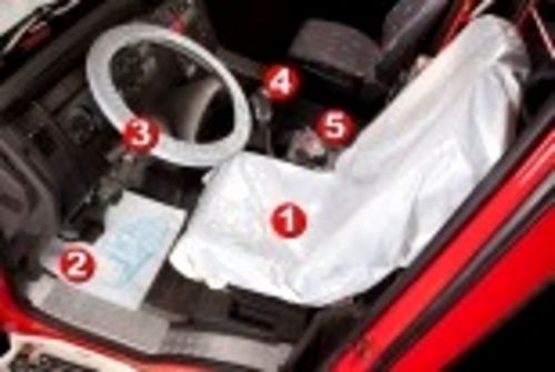 Sachet comprenant une housse de siège, une protection volant