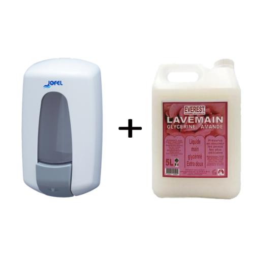 Pack Distributeur de savon / Gel Hydroalcoolique + lave main glycérine amande 5L