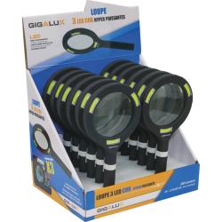 Prsentoir de 12 Loupes 3 LED 200 Lumens  piles - 02167