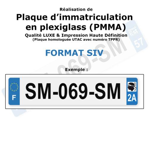 Plaque d'immatriculation Plexiglas format SIV - DEPARTEMENT 2A (CORSE)